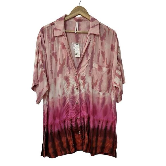 Anthropologie Tie Dye Souvenir Shirt Size S Raspberry Pink Resort Beachy NEW - Picture 1 of 9